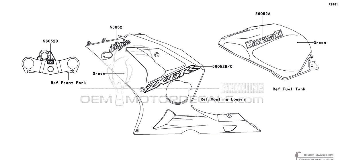 OEM Decals Kawasaki NINJA ZX6RR 2004 - Green • Original Stickers